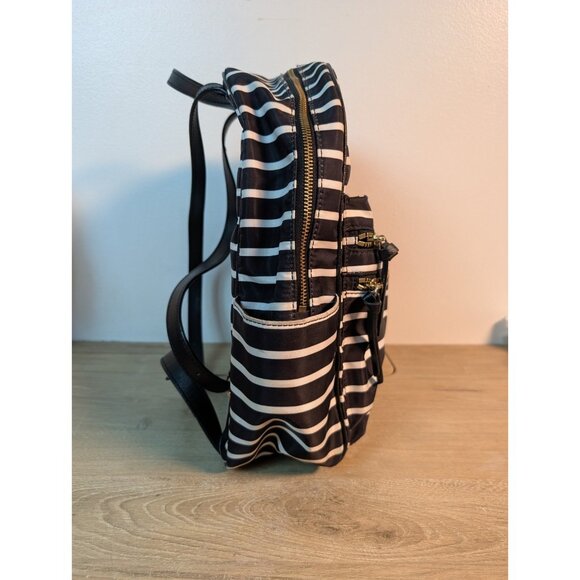 Kate Spade NY Wilson Road Bradley Black White French Stripe Backpack Purse 14" - Picture 2 of 8